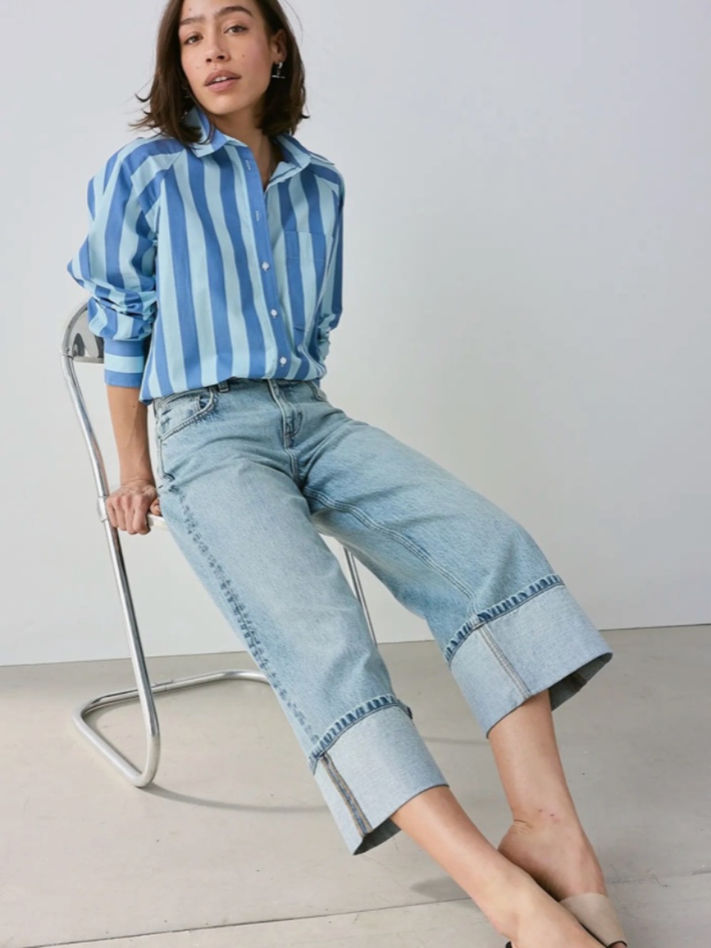 NEXT Blue Stripe Oversized Shirt Size 10 UK Size 6 US
